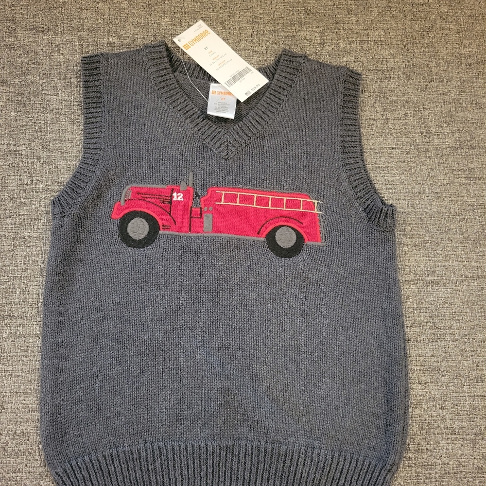 NWT Gymboree Firetruck V-Neck Holiday Sweater Vest 2T